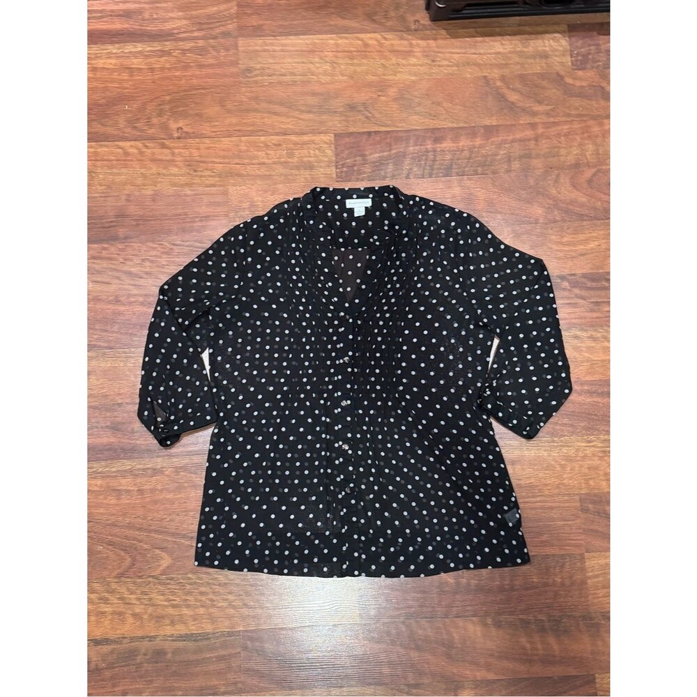 Charter Club - Black Polka Dot Blouse with Ruffle Placket
